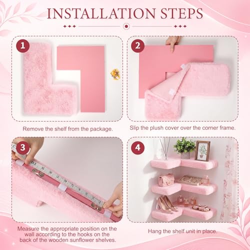 Pinkunn 3 Pack Pink Floating Corner Shelves for Wall Fuzzy Display Nail Polish Rack L-shaped Hanging Display Wall Mounted Shelf for Storing Valuable Collectible Perfume Cosmetics Handbags Vanity Decor