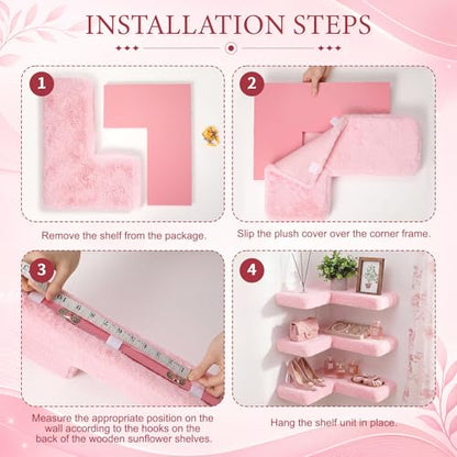 Pinkunn 3 Pack Pink Floating Corner Shelves for Wall Fuzzy Display Nail Polish Rack L-shaped Hanging Display Wall Mounted Shelf for Storing Valuable Collectible Perfume Cosmetics Handbags Vanity Decor