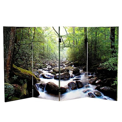 Red Lantern Double Sided Path of Life Canvas Folding Screen, 3 Foot - 4 Panel - size: 3 Foot - 4 Panel