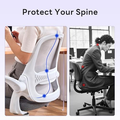 amseatec Ergonomic Mesh Desk Chair with Flip-Up Arms, Supports 300 lbs | Aerospace-grade frame, Mesh & 3" foam seat. 90-110° rocking, height adjustable, 360° swivel. - color: Grey
