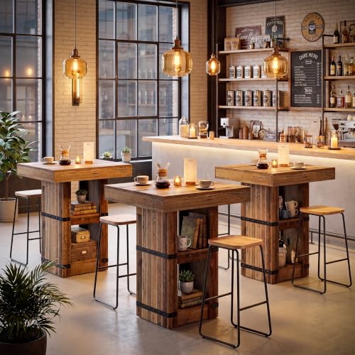 Tribesigns 37.4" H Square Dining Table for 2-4, 31.5" Small Farmhouse Dinner Kitchen Table with 2-Tier Storage, Wooden Dining Room Furniture for Kitchen, Dining Room, Apartment