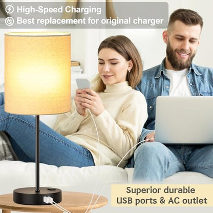 Lynnoland Set of 2 Touch Beige Table Lamps with 2 USB Ports & AC Outlet, 3-Way Dimmable Bedside Nightstand Lamps for Living Room Nursery Office Bedroom, 800 Lumens 2700K Warm Bulbs Included - color: (2 Pack)Beige Linen & Matte Black(Base)-2700K Bulbs Incl
