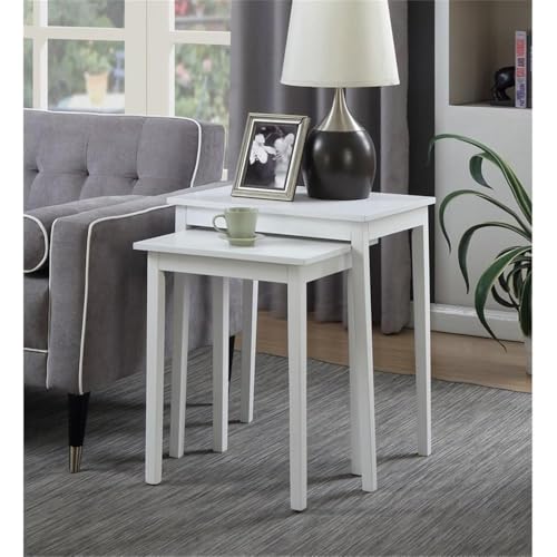 Pemberly Row Traditional Wood Nesting End Tables, 26.25" H x 22" W x 15.75" D, MDF/Particle Board/Birch Veneer, White Finish, Set of 2, Space-Saving Versatile Side Tables for Living Room or Bedroom
