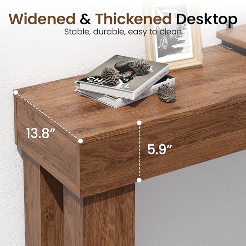 Apicizon 63" Long Console Table with LED Light, Farmhouse Entryway Table, Wooden Rectangular Sofa Table Behind Couch, Narrow Entrance Table for Living Room, Hallway, Foyer, Dark Brown - color: Dark Brown