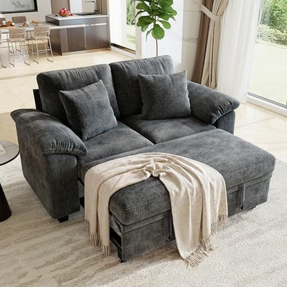 61” Pull Out Couch, 2 in 1 Sleeper Sofa Bed with Throw Pillow, Convertible Small Loveseat Sleeper Couch for Living Room, Bedroom, Apartment (Gray) - color: Grey, size: 2 Seat Sleeper