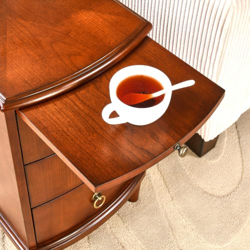 Narrow End Side Table with Slide-Out Tray and 3 Storage Drawers, Wood Sofa Beside Table for Small Space, No-Tools Assembly, Nighstand for Bedroom, Living Room, 13”W x 22”L x 22.6”H,Beeswax BG-A1569-MG