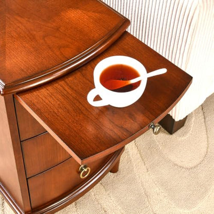 Narrow End Side Table with Slide-Out Tray and 3 Storage Drawers, Wood Sofa Beside Table for Small Space, No-Tools Assembly, Nighstand for Bedroom, Living Room, 13”W x 22”L x 22.6”H,Beeswax BG-A1569-MG