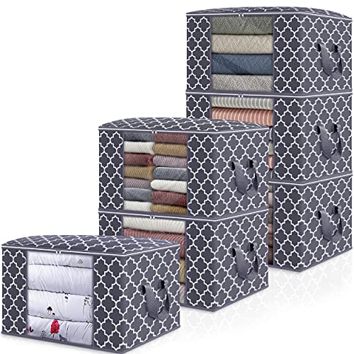 WISELIFE Storage Bags, Large Blanket Clothes Organization and Storage Containers for Bedding, Comforters, Foldable Organizer with Reinforced Handle, Clear Window,Sturdy Zippers,(Grey, 6 x 100L) | Large Blanketfor Bedding, Comforters, Foldable Organizer wi