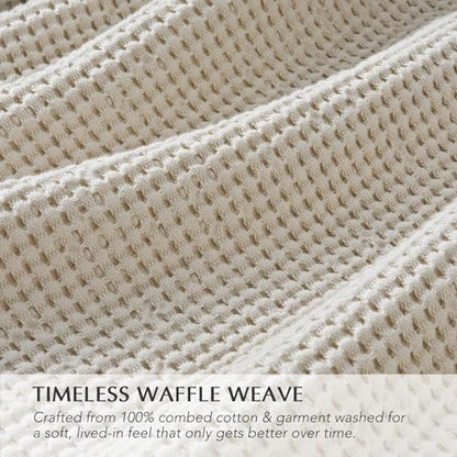 100% Cotton Waffle Coverlet Set, King Size, Birch | Soft Premium Waffle Weave Cotton Bed Blanket, Lightweight Oversized Bedspread, All Season 3-Piece Bedding Set with 2 Shams - color: Birch, size: King/Cal King (108" X 96")