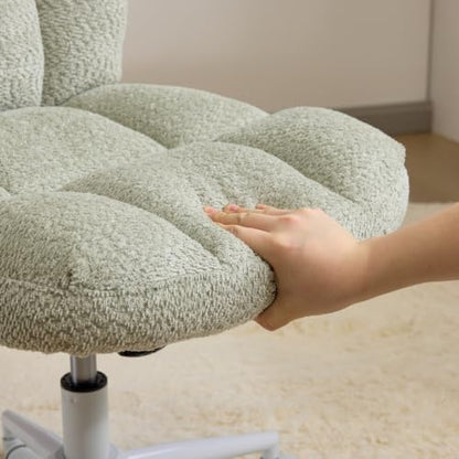 VINGLI Cute Armless Small Vanity Chair w/Plush Cushion &Fluffy Backrest, Comfy Swivel Chenille Office Desk Chair with 360° Wheels, Height Adjustable Makeup Chair for Bedroom&Dressing Room, Mint Green - color: Mint Green