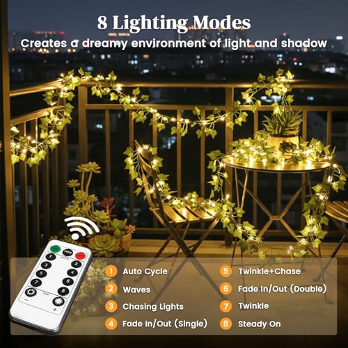 DomeStar 40 FT 120 LED Fairy Lights with Vines, Vines with Light, Curtain | Bedroom, String Lights with Remote for Dorm, Wedding, Party, Wall, Indoor, Outdoor Holiday Home Decor - style: 40Ft-120LED-lvy