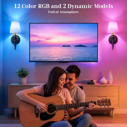 Battery Operated Wall Sconces Set of 2, Wireless Rechargeable Wall Lights with 12 RGB Colors and 3CCT Dimmable, Small Fabric LED Wall Lamps for Bedroom, Living Room, Hallway, Black Gold - color: Black Gold