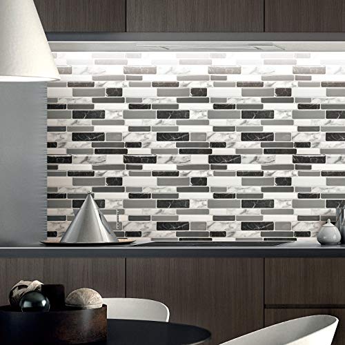 Art3d 6-Pack Peel and Stick Backsplash Wall Tile, 12 x 12 Inch, Marble Grey | Strong Adhesion, Lightweight, Cuttable, Waterproof, Fadeless, Crack Resistant, for Kitchen, Bedroom, Ideal for Recently Moved - color: Light Grey