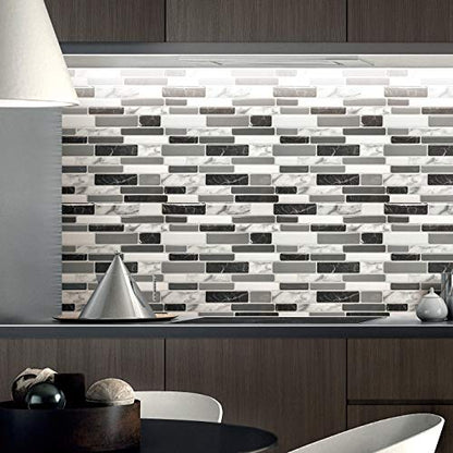 Art3d 6-Pack Peel and Stick Backsplash Wall Tile, 12 x 12 Inch, Marble Grey | Strong Adhesion, Lightweight, Cuttable, Waterproof, Fadeless, Crack Resistant, for Kitchen, Bedroom, Ideal for Recently Moved - color: Light Grey