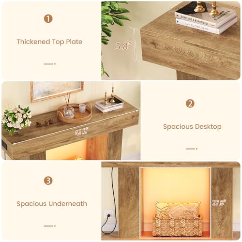 47.2" Entryway Table, Console Table with Charging Station and Adjustable LED light, Farmhouse Wood Sofa Table, Behind the Couch Table, Narrow Console Table, Entry Table for Hallway, Living Room - color: Natural, size: 47.2 IN