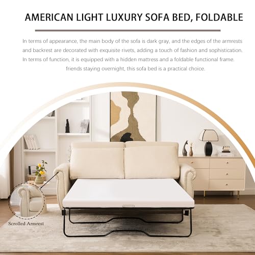 Queen Pull Out Couch Sofa Bed, 74' Large Convertible Sleeper Sofa, 2 Seater Loveseat Sofa-Bed with Queen Size Mattress for Living Room Small Spaces Apartment Studio, Beige - color: Beige, size: Convertible Sleeper Sofa Bed-2 seat