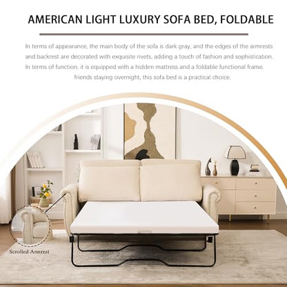 Queen Pull Out Couch Sofa Bed, 74' Large Convertible Sleeper Sofa, 2 Seater Loveseat Sofa-Bed with Queen Size Mattress for Living Room Small Spaces Apartment Studio, Beige - color: Beige, size: Convertible Sleeper Sofa Bed-2 seat