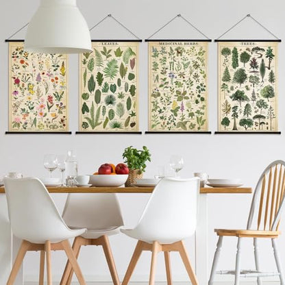 Lewtemi 4 Pcs Vintage Poster Nature Botanical Wall Art Wildflowers Leaves Medicinal Herbs Trees Wall Hanging Poster Prints Plants Chart Poster for Classroom, 15.35 x 23.62 Inch(Retro, Green Plants) - style: Green plants