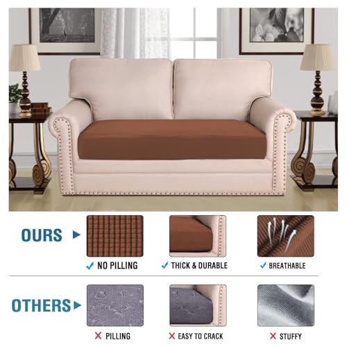 H.VERSAILTEX Super Stretch Individual Seat Cushion Covers Sofa Covers Couch Cushion Covers Slipcover Sets Thick Jacquard Textured Twill Fabric (1 Piece Loveseat Cushion Cover, Caramel) - color: Caramel, size: 1 Cushion Loveseat