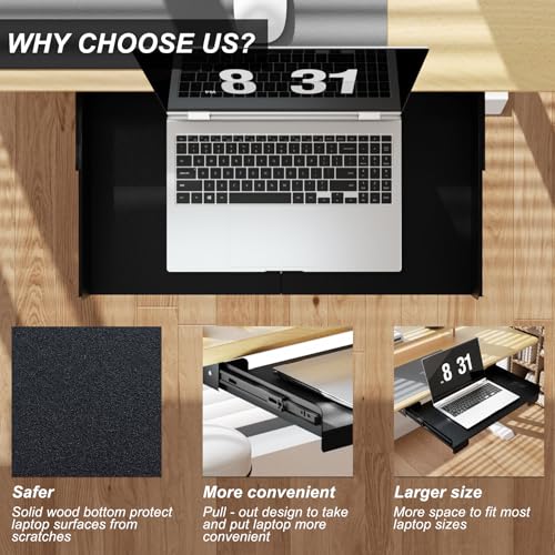 26 Inch Under Desk Mounted Sliding Loptop Drawer, Desktop Extension Pull-Out Laptop Tray for Office Desk, Extra Storage Organizer for Sit Stand Workstation - size: 26 INCH