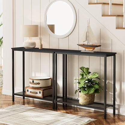 HOOBRO 29.5" Narrow Console Table, Small Entryway Table with Shelf, 2 Tier Thin Sofa Table, Behind Couch Table, Side Table, for Hallway, Living Room, Bedroom, Black BB74XG01 - color: Black