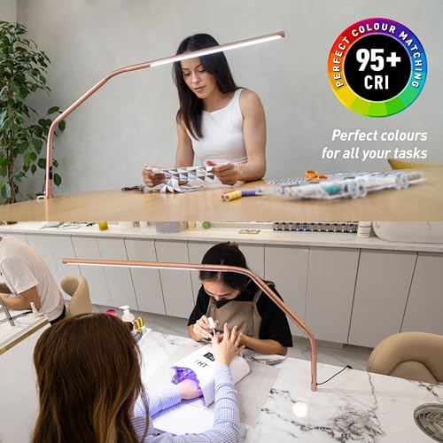 Daylight Slimline 4™ LED Table Lamp in Rose Gold - 6,000K, 3,200 Lux, 4 Brightness Levels, USB-C Charging Port, Anti-Glare Diffuser, Flexible Design, Art & Craft, Sewing, Nail Salon - color: Rose Gold, size: Table Lamp, style: Slimline 4