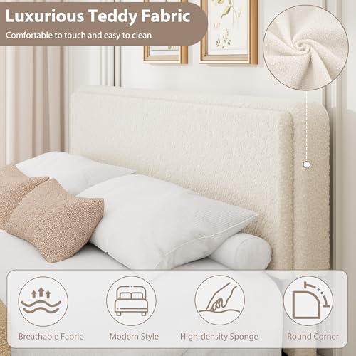 GarveeHome Bed Frame with 2 Storage Drawer, Cream Beige, King | Teddy Fleece Thick Upholstered Platform Bed Frame with Adjustable Headboard, No Box Spring Needed - size: King