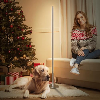 Marlrin Minimalist Corner Floor Lamp, Silver LED Standing Lamp | 57.8” height design with remote control, 2700K-6500K dimmable ambient light for living rooms, bedrooms, and corners