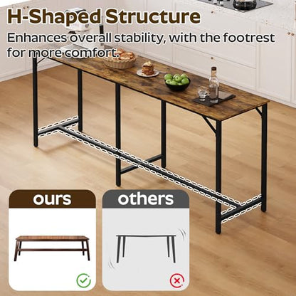 70.9" Bar Table and Chairs Set, Dining Table and Chair Sets, 3 Piece Counter Height Table and 2 Stools, Kitchen Table for Home Restaurant, Bar, Rustic Brown BT09BR - color: Rustic Brown + Black
