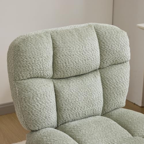 VINGLI Cute Armless Small Vanity Chair w/Plush Cushion &Fluffy Backrest, Comfy Swivel Chenille Office Desk Chair with 360° Wheels, Height Adjustable Makeup Chair for Bedroom&Dressing Room, Mint Green - color: Mint Green