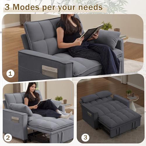 Convertible Sofa Bed, Loveseat Sleeper Sofa with Pull Out Bed and Adjustable Backrest, 3-in-1 Futon Couch for Living Room, Bedroom, Apartment, Light Grey - color: Light Grey, size: Pull Out Sofa Bed