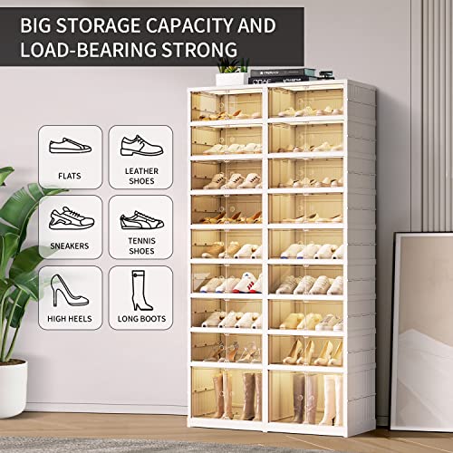 CIMLORD 9-Tier Foldable Shoe Rack, Magnetic Doors, 36 Pairs, White | Collapsible Plastic Shoe Cabinet, Stackable, Clear Doors, Bottom Wheels, Fits Boots, Easy Assembly, Closet & Entryway - size: 9 Tiers 36 Pairs