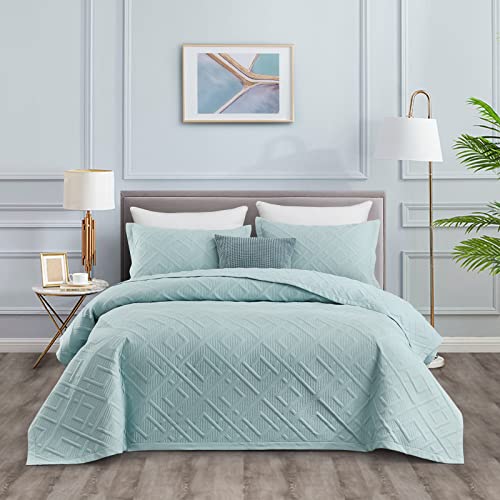 CHIXIN Quilt King Size - Geometric Pattern Bedspread Coverlet Set - Modern & Contemporary Style Bedding Cover, Ultrasonic Quilting, Reversible, Lightweight, 4 Piece, Seaglass - color: 1- Seaglass, size: King(106"x92")