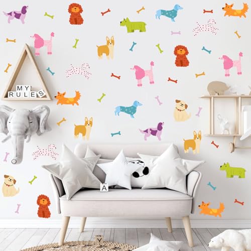 YIMEHDAN Colorful Pet Dogs Wall Decal, Lovely Dog Bone Vinyl Wall Stickers | Colorful Pet Dogs Wall Decal Gift for Dog Lover, Removable Animal Artwork for Kids Bedroom Playroom Pet Shop Decor - style: dog