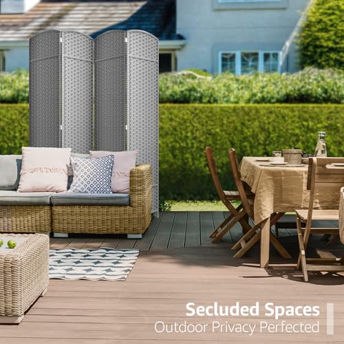 Sorbus 4 Panel Room Divider 6 ft. Tall - Privacy Screen, Extra Wide Double Hinged Panels, Mesh Hand-Woven Design, Partition Room Dividers and Folding Privacy Screens, Wall Divider for Room Separation - color: Light Gray, size: 4 Panel