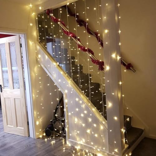 LE Fairy Curtain Lights Battery or USB Plug in, 9.8 x 9.8 ft Curtain of String Lights with Remote, 300 LED Indoor Outdoor Decorative Christmas Twinkle Lights for Bedroom, Patio, Party Wedding Backdrop | 10x10ft 300 LED Hanging Twinkle String Lights with R