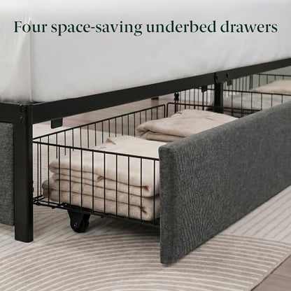 Zinus Michael Upholstered Platform Bed Frame, Four Underbed Drawers, Queen | Space-Saving Two-Tier Headboard Storage, Mood Setting RGB LED Lights, Built-in USB Charging Station, Ambient Night Light - size: Queen