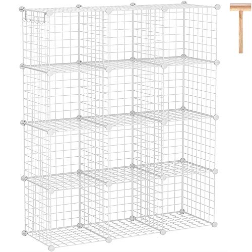 C&AHOME Wire Cube Storage, 12-Cube Storage Organizer Metal, C Grids, White | Modular Shelves Units Storage Bins Shelving Bookshelf Shelf Cabinet Organizer - color: White