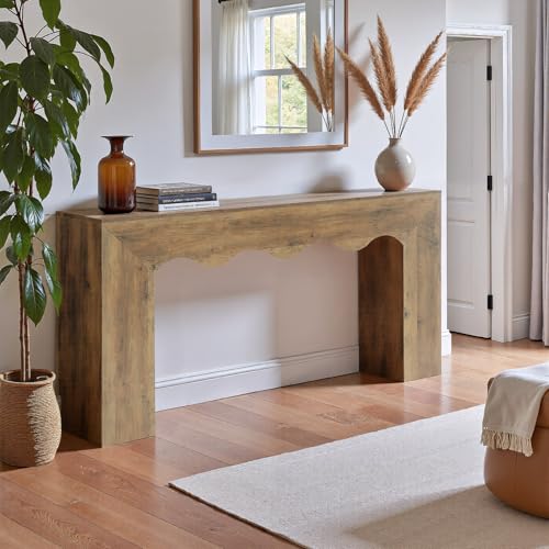 Tribesigns 63" Farmhouse Console Table, Wooden Couch Table Behind Sofa with Storage, Long Entryway Sofa Station, Narrow Console Stand with Base, Hallway Stand for Entryway, Living Room - color: Brown