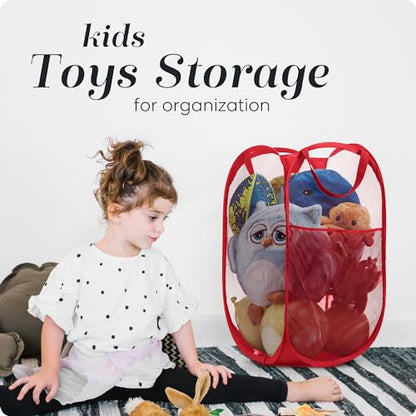 Handy Laundry Collapsible Mesh Pop Up Laundry Hamper 2-Pack – Space-Saving, Breathable Basket with Wide Opening & Side Pocket, Durable & Foldable for Clothes, Storage, Travel, Dorm, Red - color: Red, 2-PACK