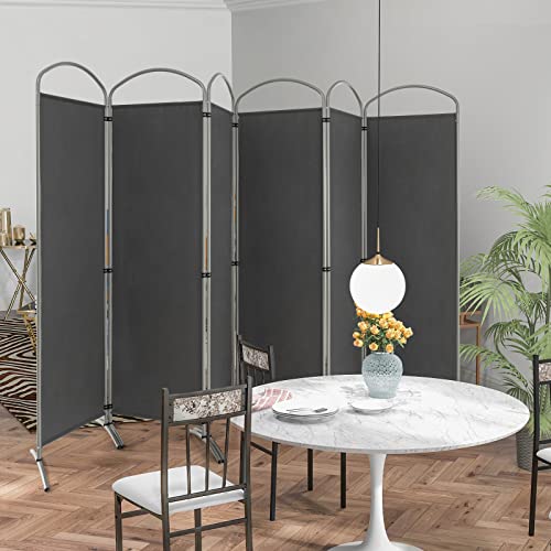 Giantex 1.8m(6.2피트) 접이식 6패널 룸 디바이더 그레이 - 330.2cm(130인치) 너비의 독립형 접이식 패브릭 프라이버시 스크린, 경량 휴대용 파티션 벽 칸막이 및 분리기, 홈 오피스, 아파트, 스튜디오용 - color: 회색., size: 6-Panel