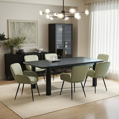 VKNOW Modern Faux Leather Dining Chairs Set of 6 with Armrest, Green | Armed Dining Room Chairs with Metal Legs, Kitchen Chairs for Restaurant Kitchen Living Room - color: Green-leather, size: Set of 6