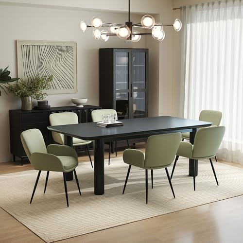 VKNOW Modern Faux Leather Dining Chairs Set of 6 with Armrest, Green | Armed Dining Room Chairs with Metal Legs, Kitchen Chairs for Restaurant Kitchen Living Room - color: Green-leather, size: Set of 6