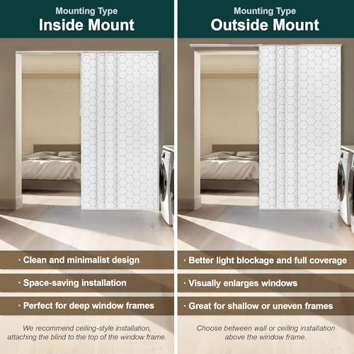 CHICOLOGY Panel Track Blinds, Hexagon Pattern, 86"x96", Cordless, Divider | 4 Fabric Panels, Fits 46–86″ Wide, Wall/Ceiling Mount, Room Divider Ready, Height Trimmable, Child & Pet Safe - color: Hexagon