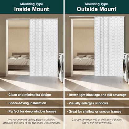 CHICOLOGY Panel Track Blinds, Hexagon Pattern, 86"x96", Cordless, Divider | 4 Fabric Panels, Fits 46–86″ Wide, Wall/Ceiling Mount, Room Divider Ready, Height Trimmable, Child & Pet Safe - color: Hexagon