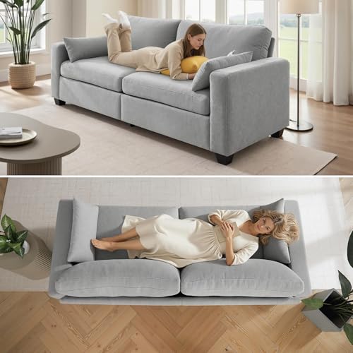 Modern Loveseat Sofa Chenille Fabric Couches (Gray) | Spring Cushions, Removable Cover, Solid Wood Frame, Wide Armrest, for Living Room, Small Space - color: Grey