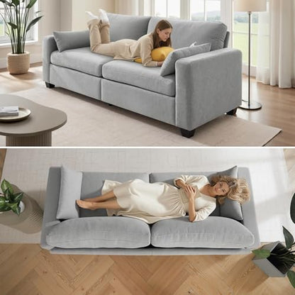 Modern Loveseat Sofa Chenille Fabric Couches (Gray) | Spring Cushions, Removable Cover, Solid Wood Frame, Wide Armrest, for Living Room, Small Space - color: Grey
