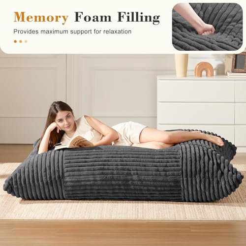 3-in-1 Giant Bean Bag Chair for Adults & Kids, Convertible Floor Sofa to Mattress, Memory Foam Beanbag Chair with Washable Cover, Multi Functional Lounge Couch for Bedroom, Living Room (Dark Grey) - color: Dark Grey-1, size: XL Sofa Chair