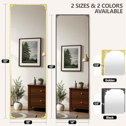 48"x14" Door Mirror, Rectangle Full Length Mirror, Over the Door Mirrors Full Length, Hanging Mirrors for Bedroom, Bathroom, Gold