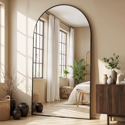 82"x44" Arched Full Length Mirror, Large Floor Mirror, Black | Oversized Aluminum Full Body Mirror, HD Shatterproof Tempered Glass, Lean/Stand/Wall for Living Room,Bedroom, Dressing Room - color: Black, size: 82"L x 44"W